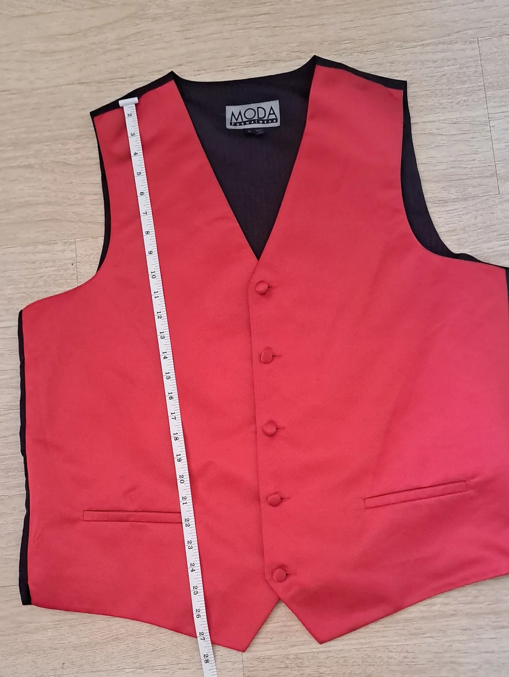 Moda Black Satin Formal Vest with Red Trim